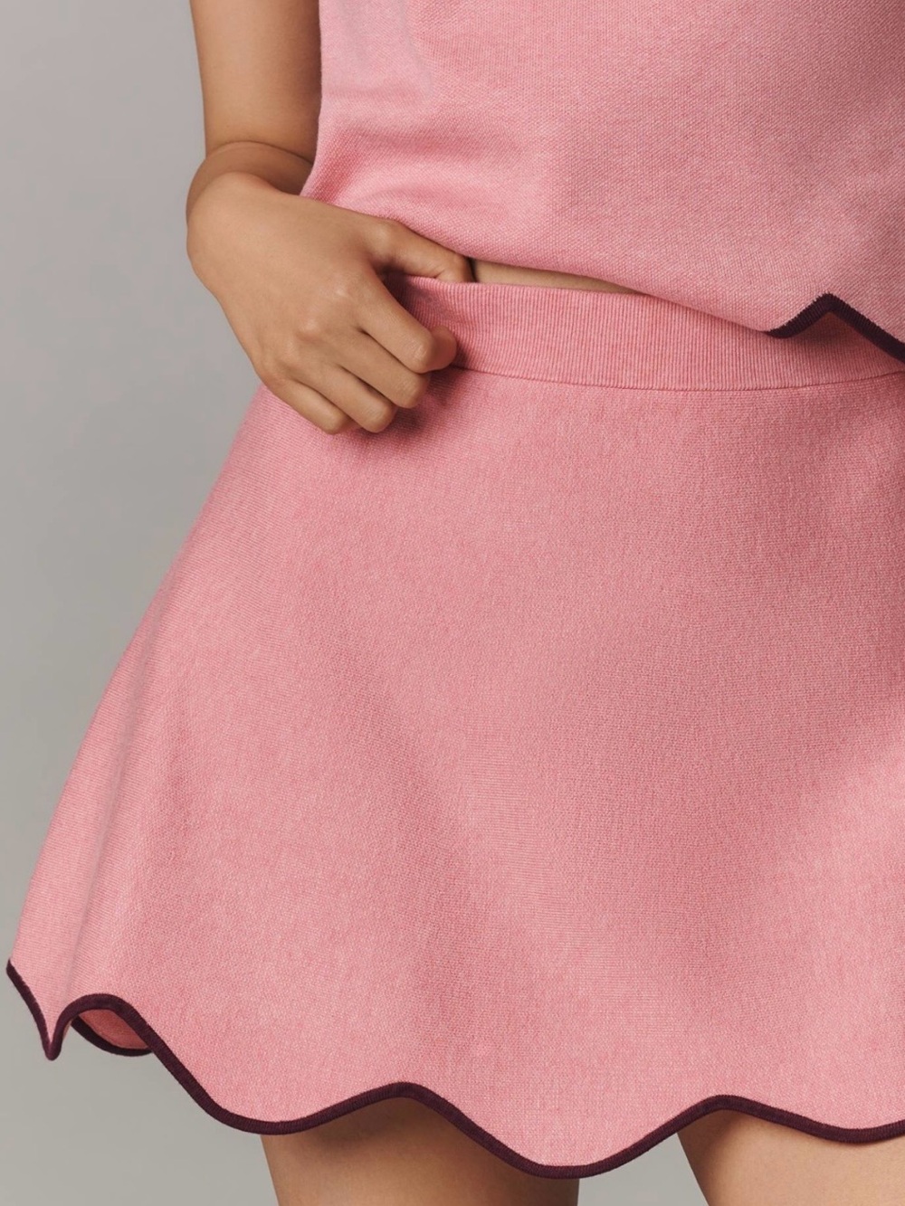 Anthropologie Pink Scalloped Knit Mini Skirt Trim A-Line XS Very Good